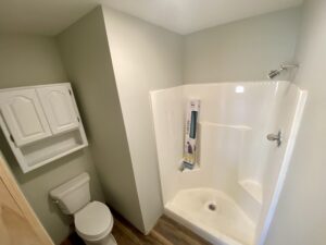 A bathroom with a toilet, tub and shower.