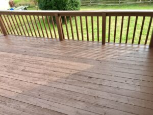 A wooden deck with no one in it