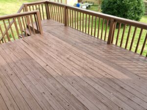 A wooden deck with no one in it