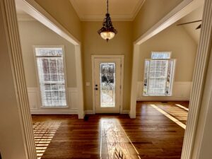 A large open door in the middle of a room.