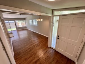 White door opening to hardwood floor.