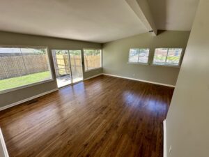 Hardwood floor in a bright living room.